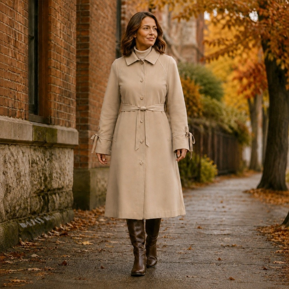 Vintage 70s Count Romi Ultrasuede Belted Trench Coat Tan USA Union Made Medium